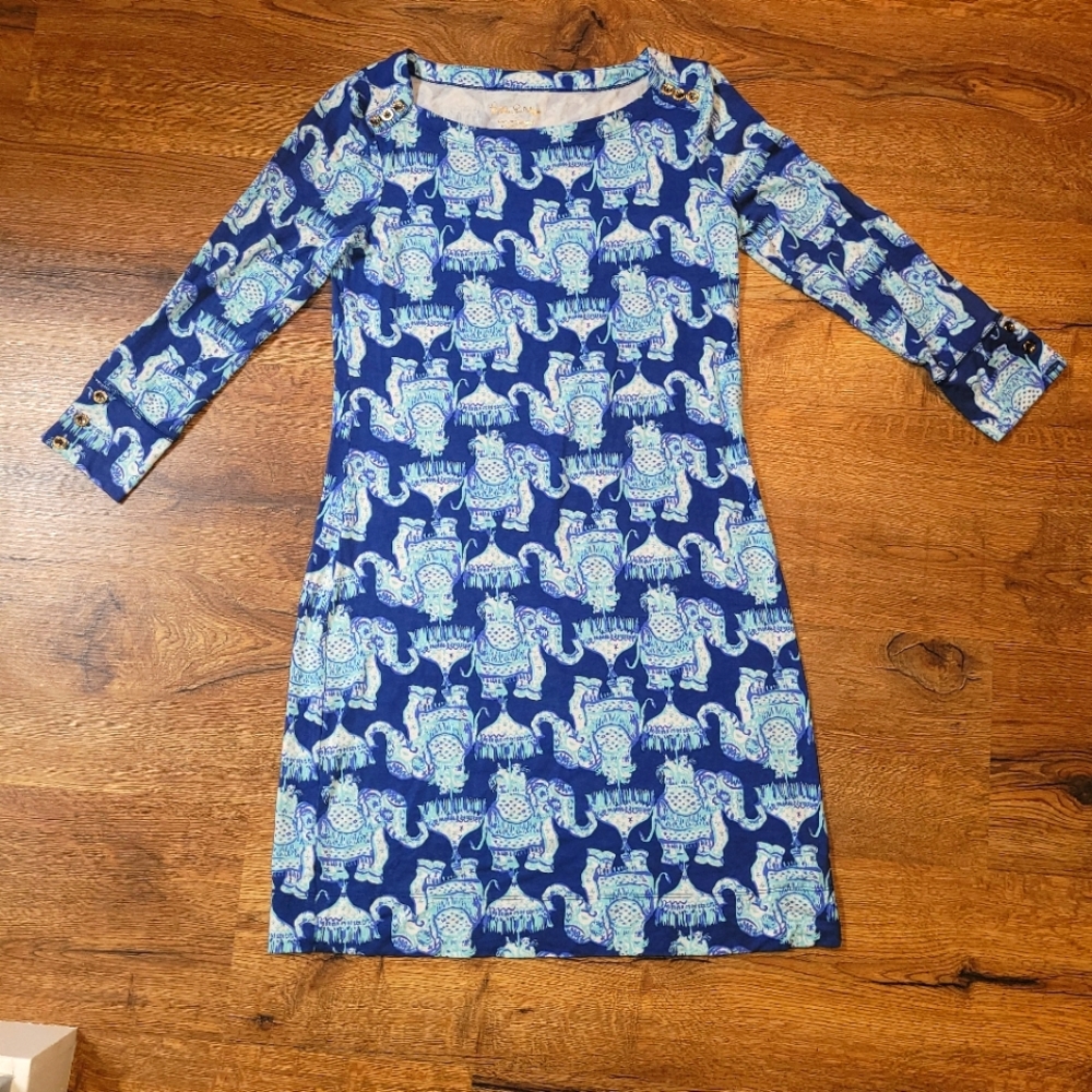 Lilly Pulitzer Sophie Dress blue elephant patter